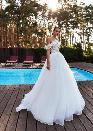 Beaded Ivory Lace Tulle Feather Wedding Dress